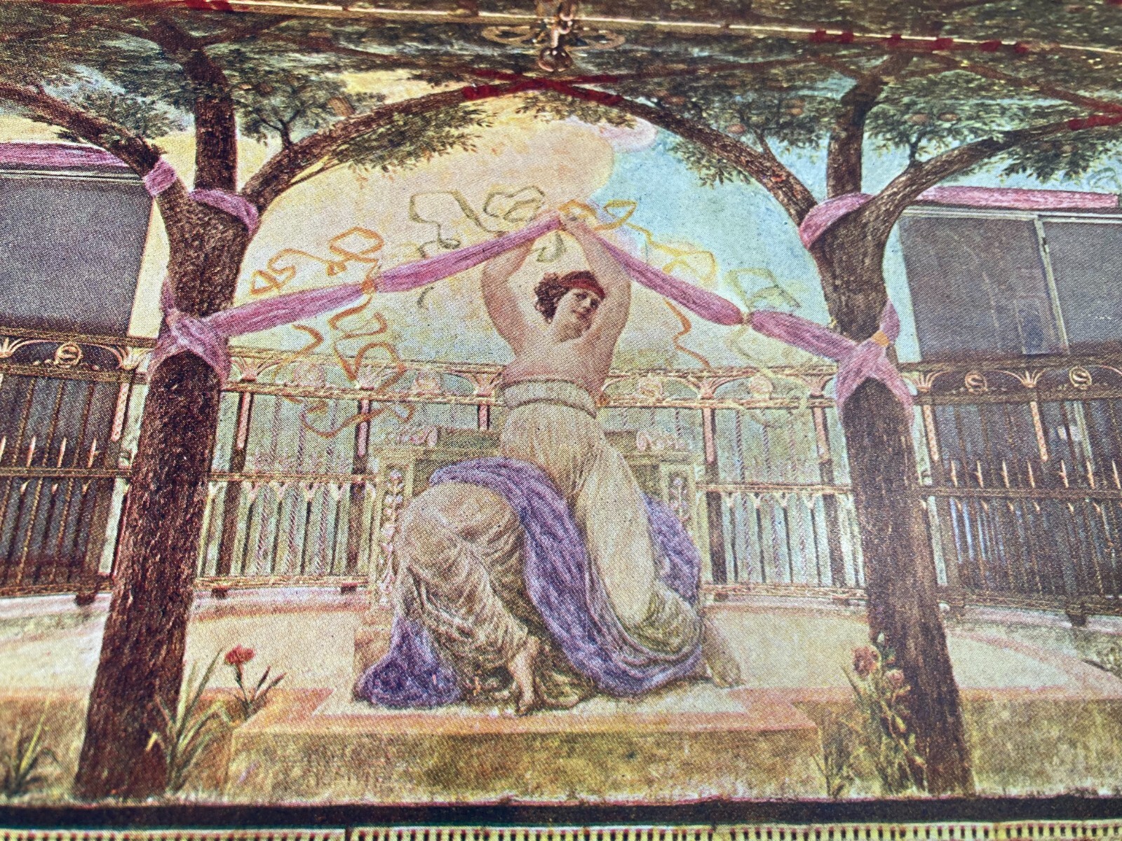 Padova: Pannello Decorativo Della Sala Laurenti Nel Ristorante Storione. Antica Stampa A Colori.