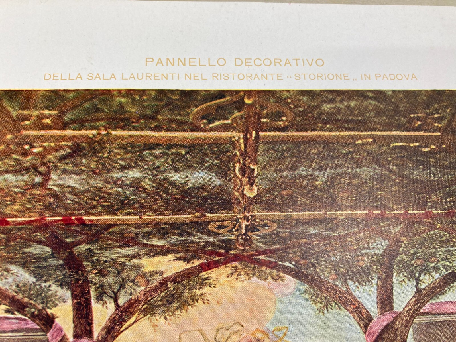 Padova: Pannello Decorativo Della Sala Laurenti Nel Ristorante Storione. Antica Stampa A Colori.