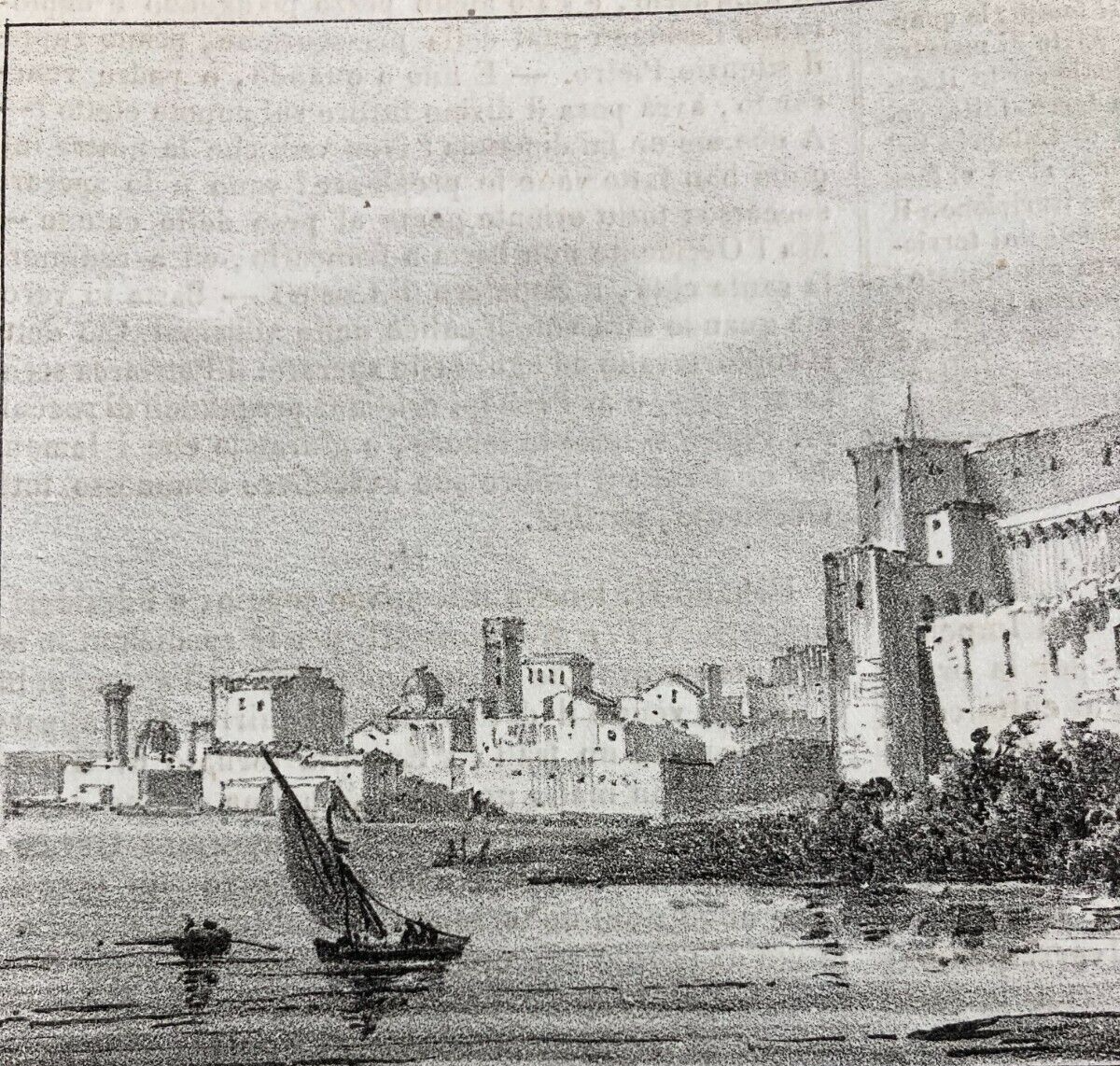 Puglia, Salento, Brindisi. Antica Veduta Litografica: Castello, Barche, Panoramica
