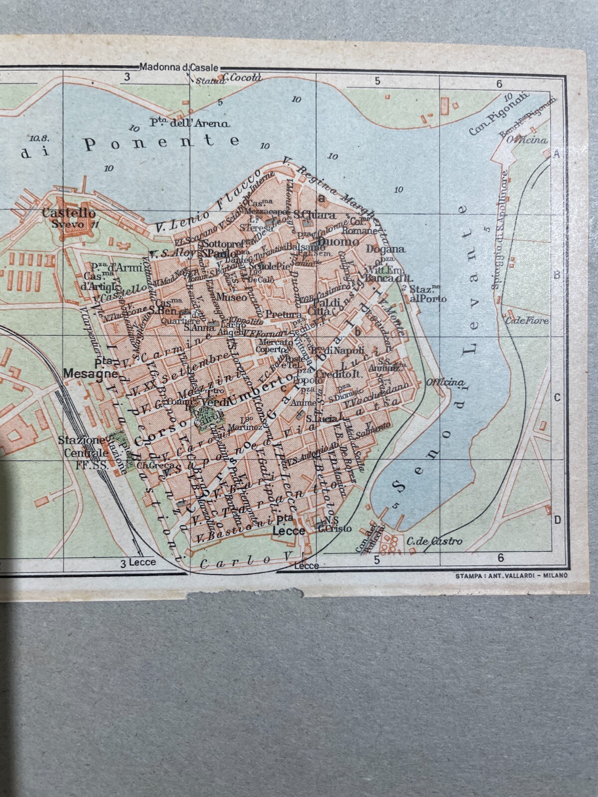 Puglia, Salento, Brindisi. Antica Mappa Topografica, Rete Viaria, Porto E Castello