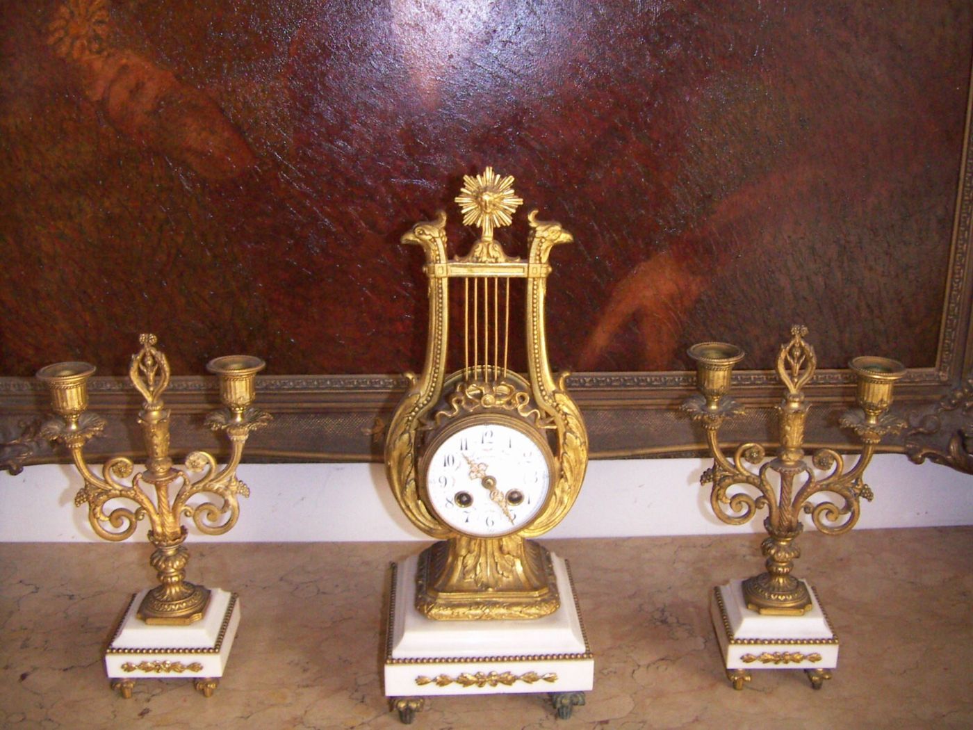 Orologeria Mazzarella: Trittico Da Camino Con Orologio A Lira E Candelabri
