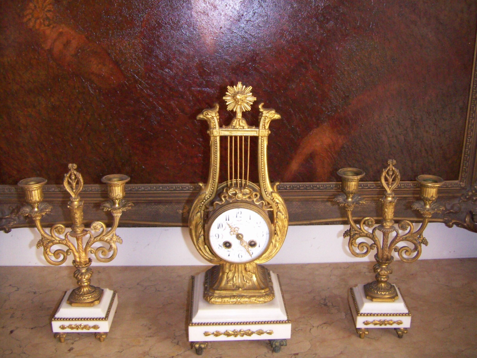 Orologeria Mazzarella: Trittico Da Camino Con Orologio A Lira E Candelabri