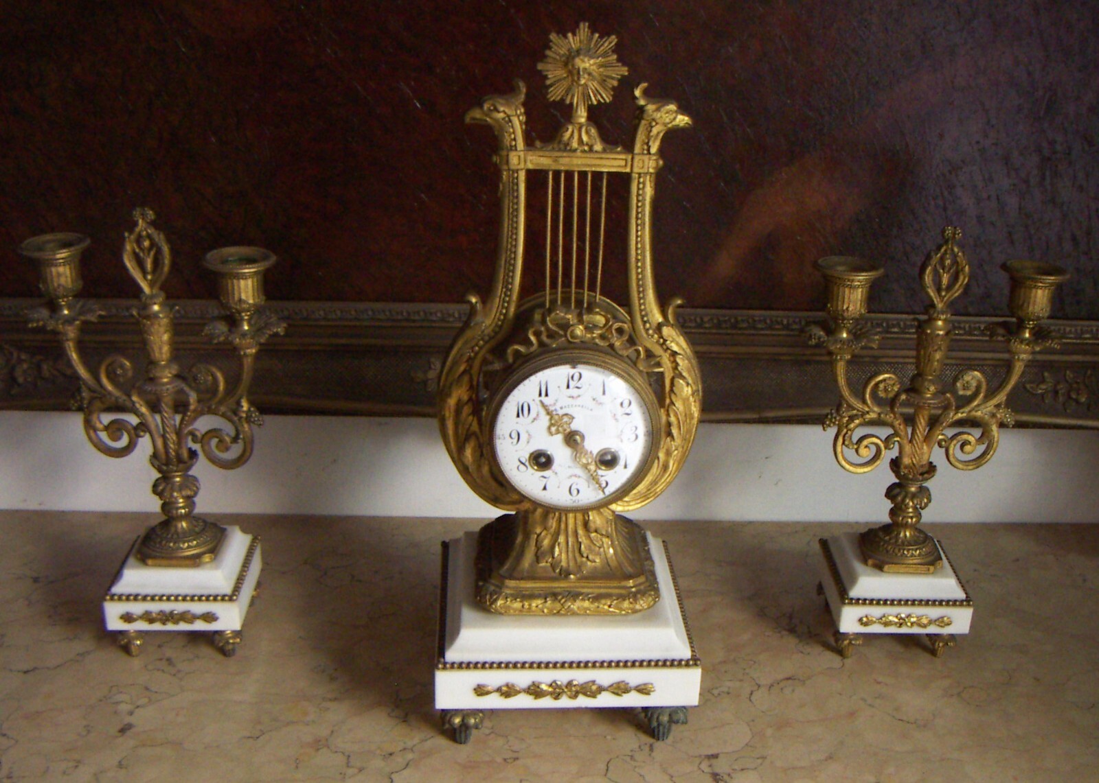 Orologeria Mazzarella: Trittico Da Camino Con Orologio A Lira E Candelabri