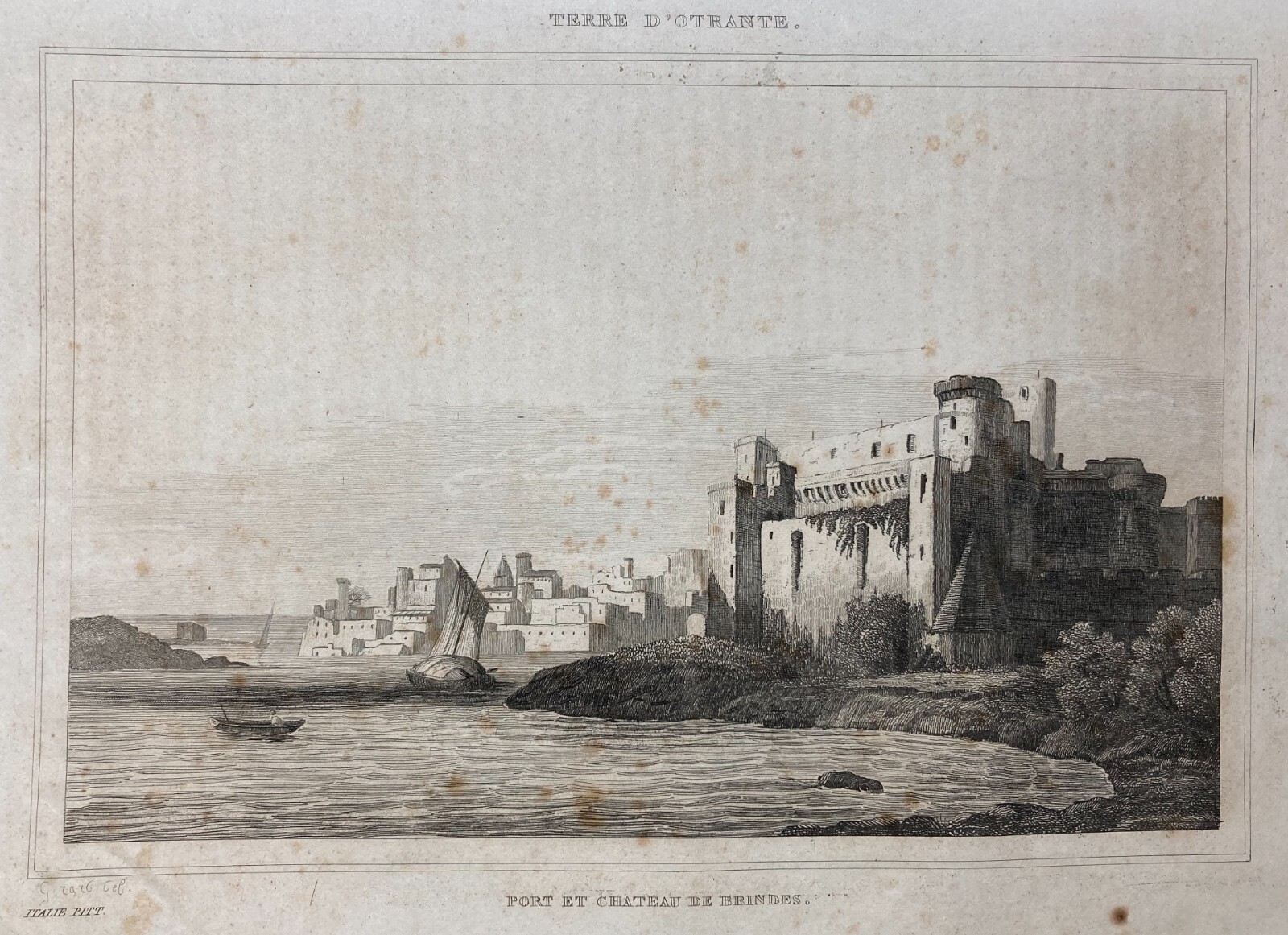 Puglia, Salento, Brindisi: Antica Veduta Portuale Con Castello E Barche In Mare