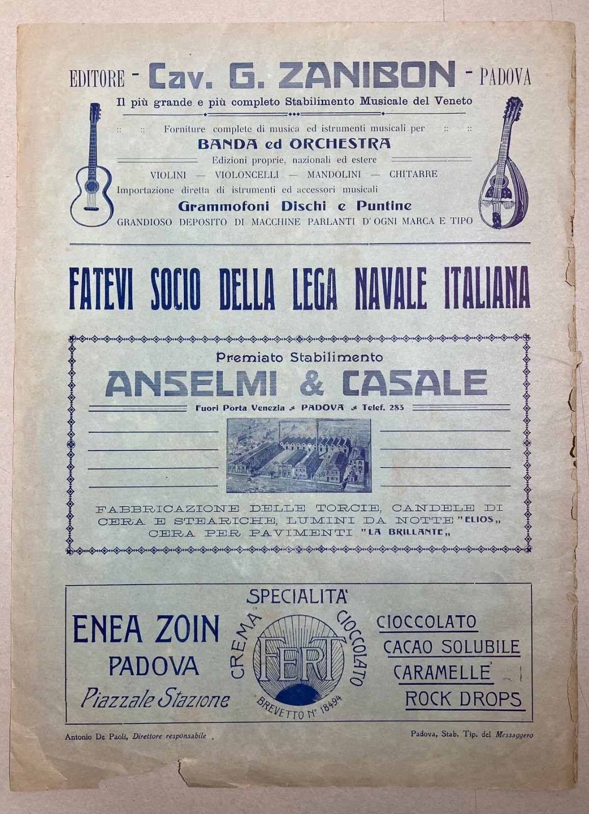 Padova: Lega Navale, Musica, Zanibon, Zoin Dolciaria, Pirelli, Candele Anselmi Casale