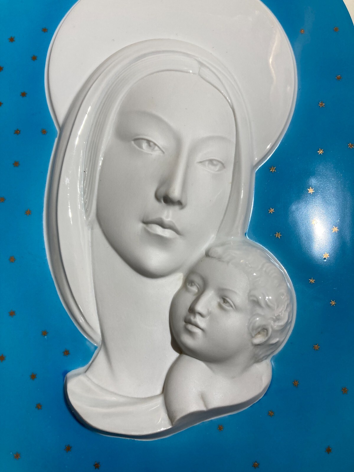 Madonna Con Bambino, Pannello Decorativo In Ceramica Stile Lenci