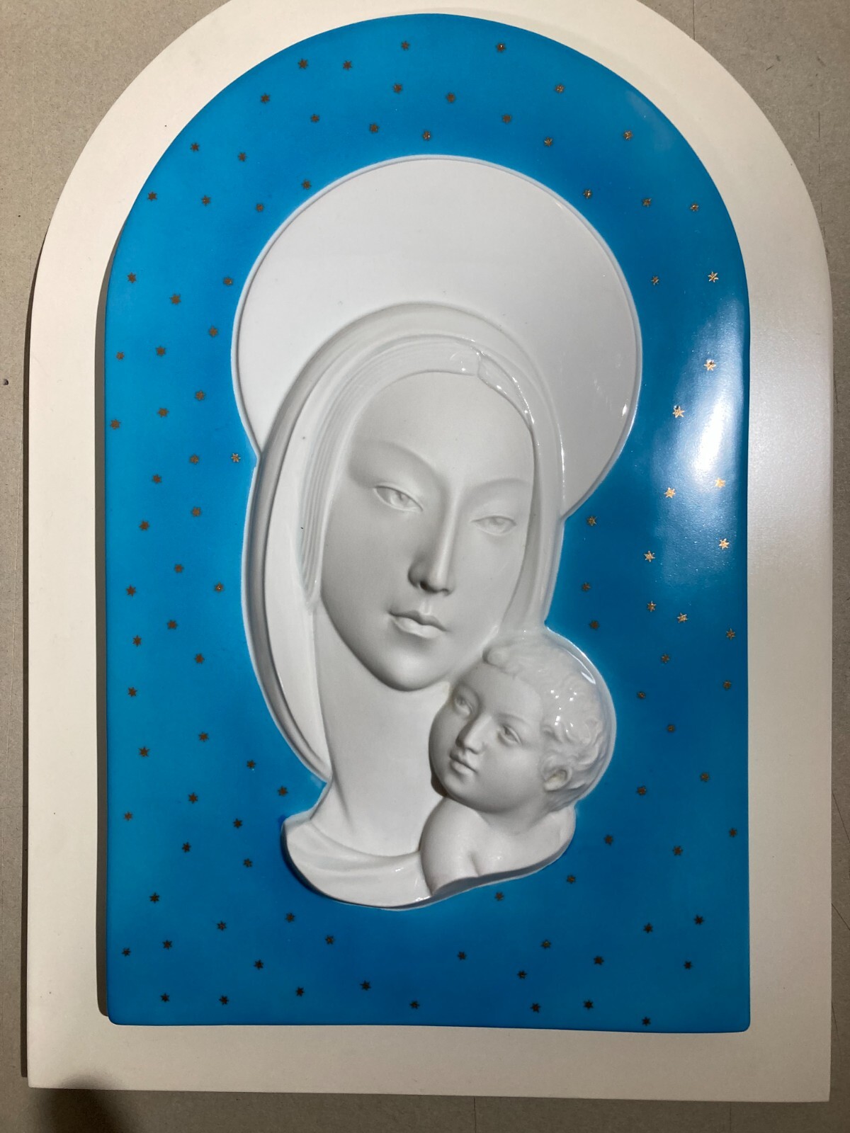 Madonna Con Bambino, Pannello Decorativo In Ceramica Stile Lenci