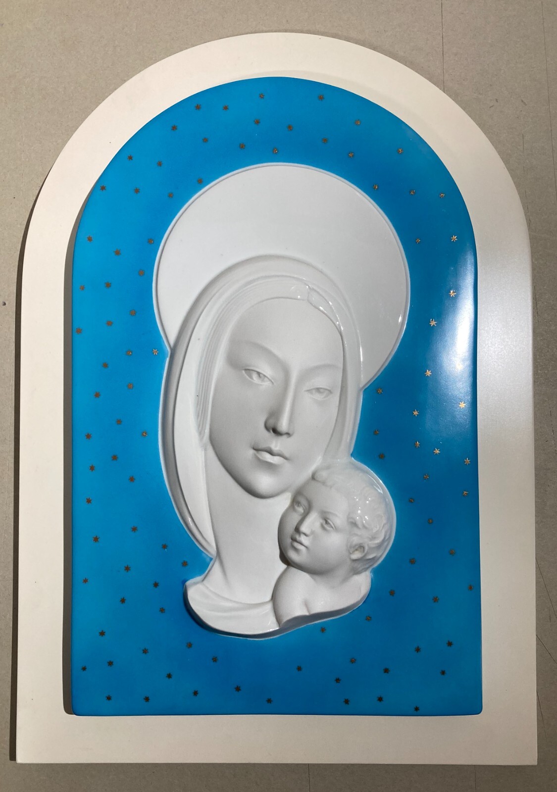 Madonna Con Bambino, Pannello Decorativo In Ceramica Stile Lenci