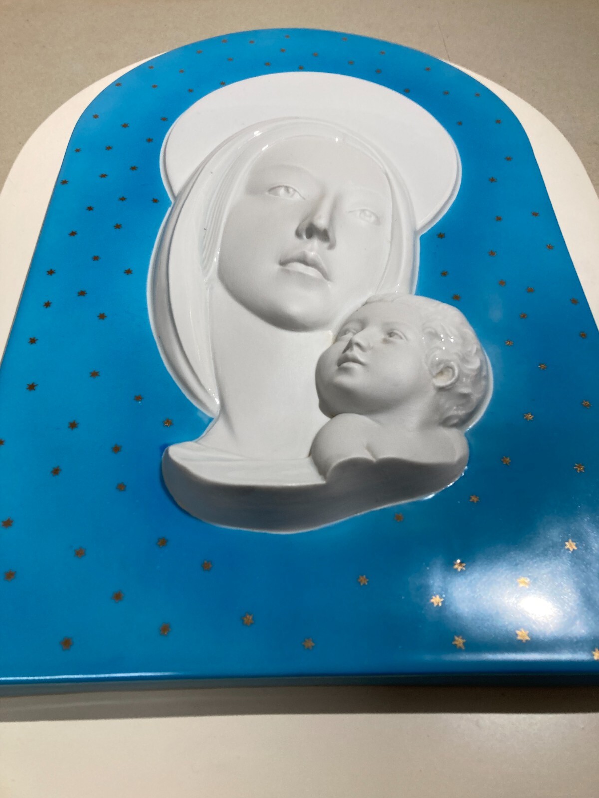 Madonna Con Bambino, Pannello Decorativo In Ceramica Stile Lenci