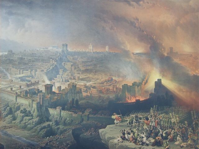 Ebraica, Palestina, Gerusalemme, Assedio, Incendio   Roberts, Haghe   Litografia