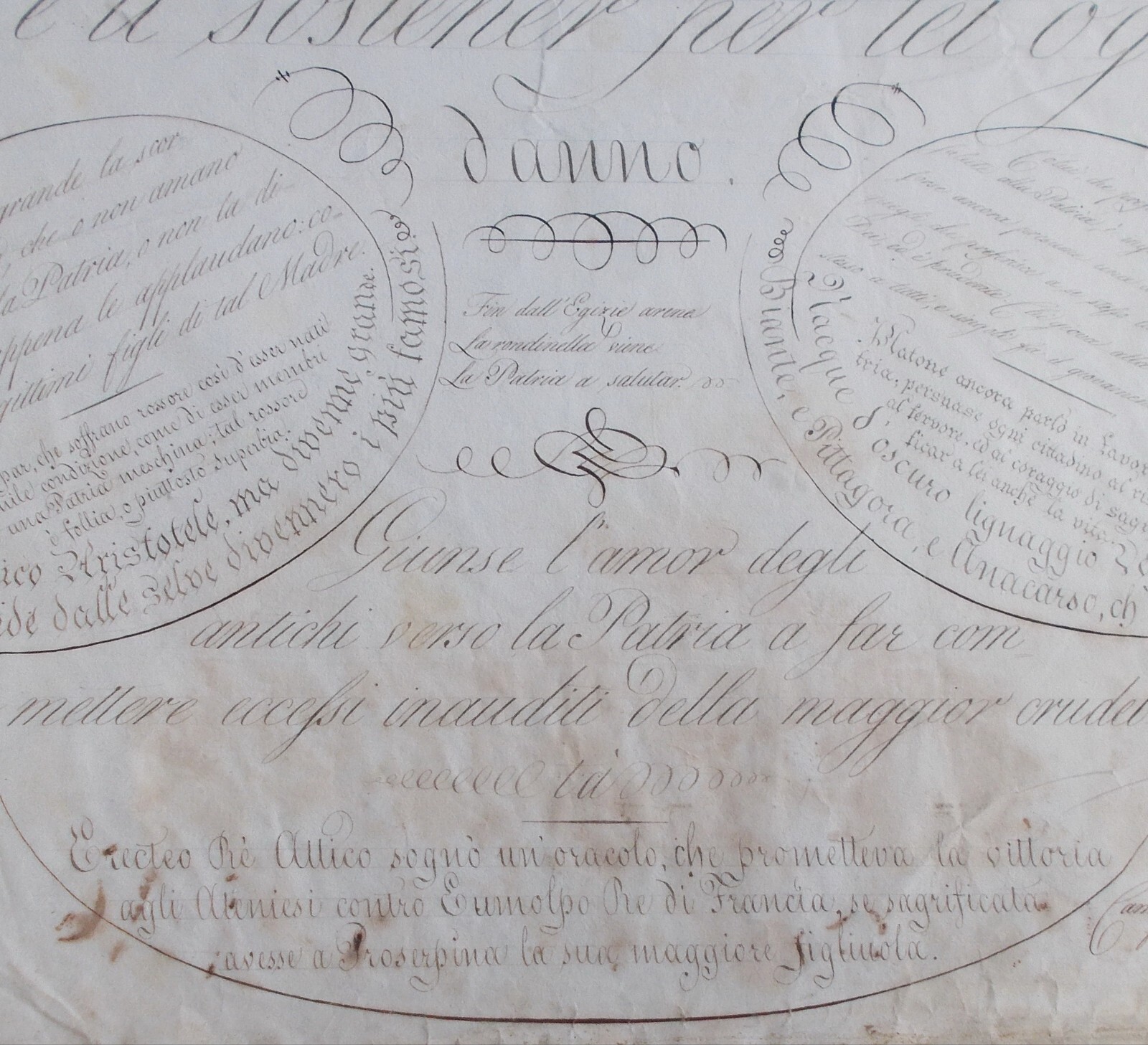 Scrittura, Calligrafia E Motti Patriottici: Rarità Calligrafica Di Camillo Procaccini Ricci
