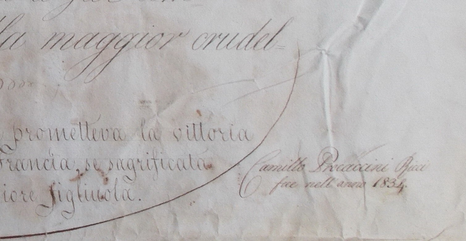 Scrittura, Calligrafia E Motti Patriottici: Rarità Calligrafica Di Camillo Procaccini Ricci