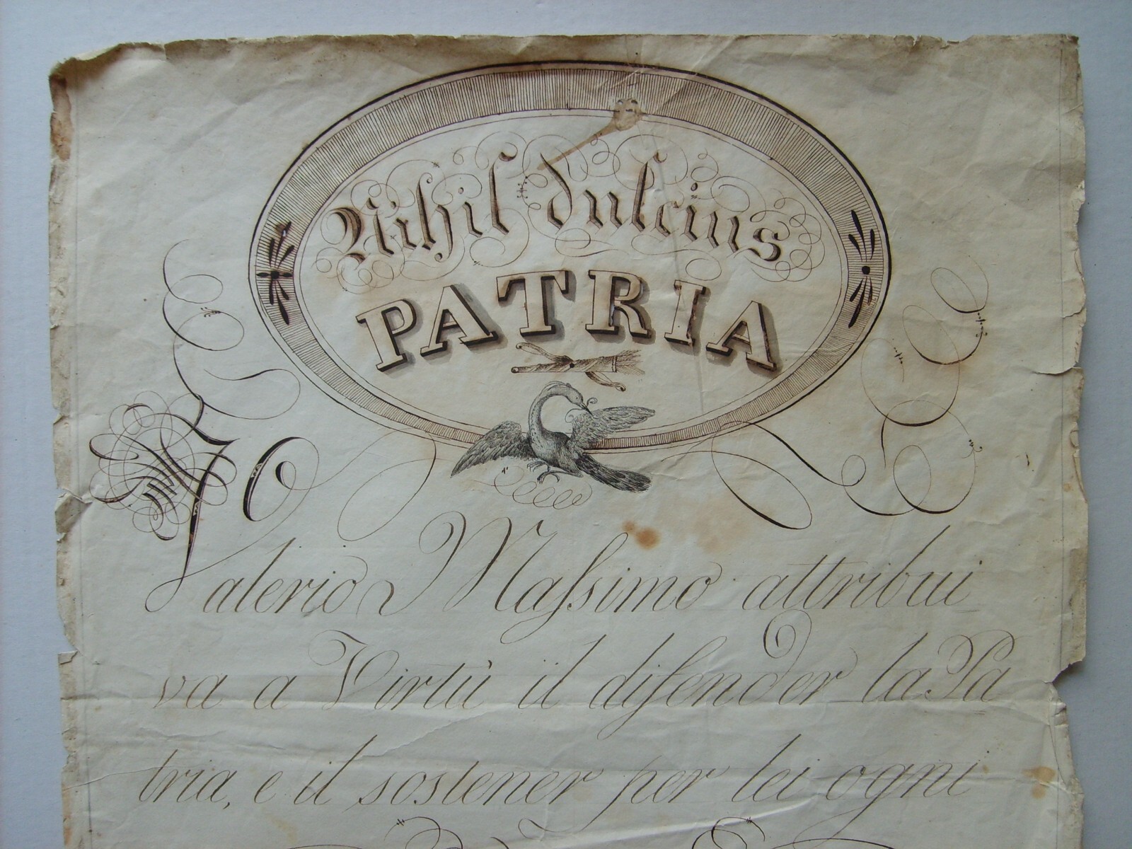 Scrittura, Calligrafia E Motti Patriottici: Rarità Calligrafica Di Camillo Procaccini Ricci