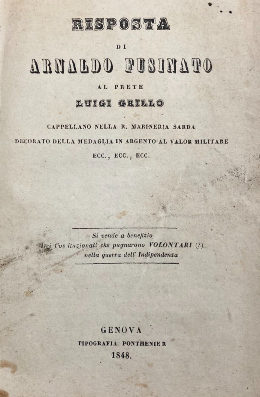 Liguria, Genova: Arnaldo Fusinato, Luigi Grillo, Risorgimento, 1848