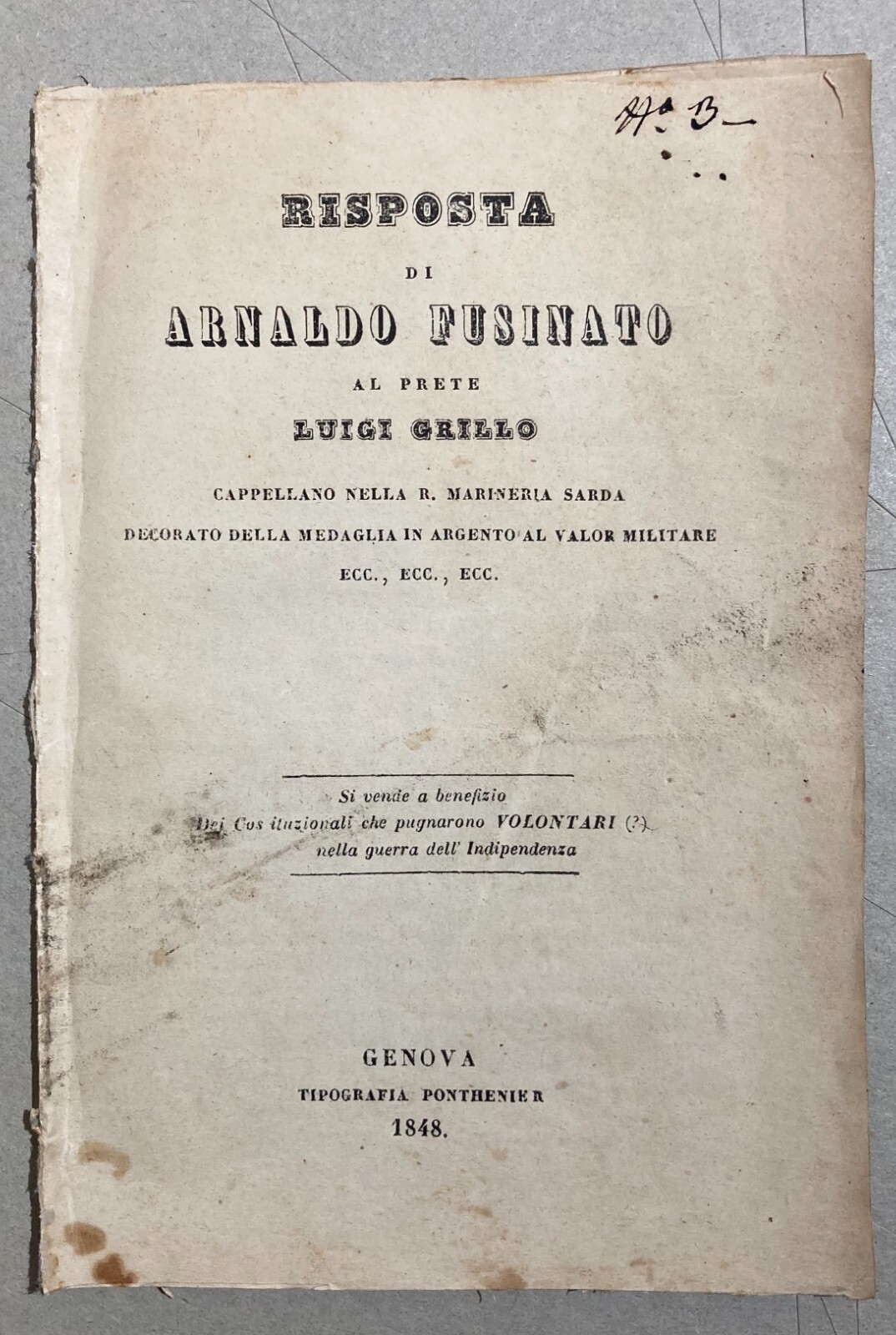 Liguria, Genova: Arnaldo Fusinato, Luigi Grillo, Risorgimento, 1848