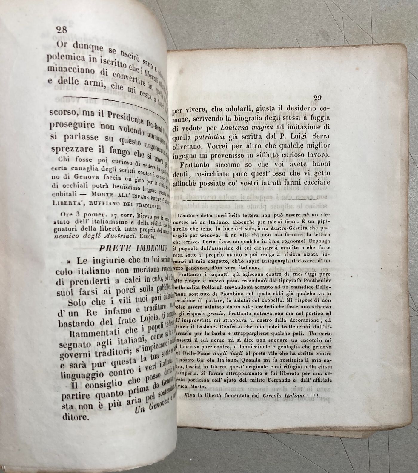 Liguria, Genova, Risorgimento: Circolo Italiano, Luigi Grillo, Fusinato, 1848   Rarità