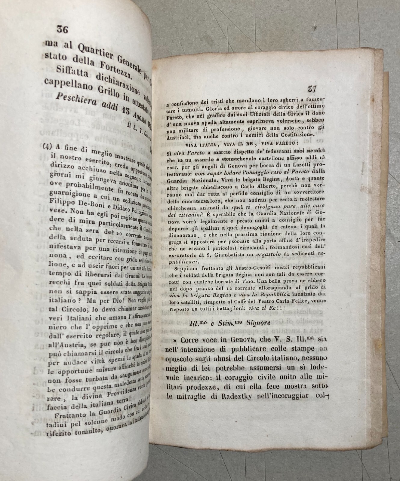 Liguria, Genova, Risorgimento: Circolo Italiano, Luigi Grillo, Fusinato, 1848   Rarità