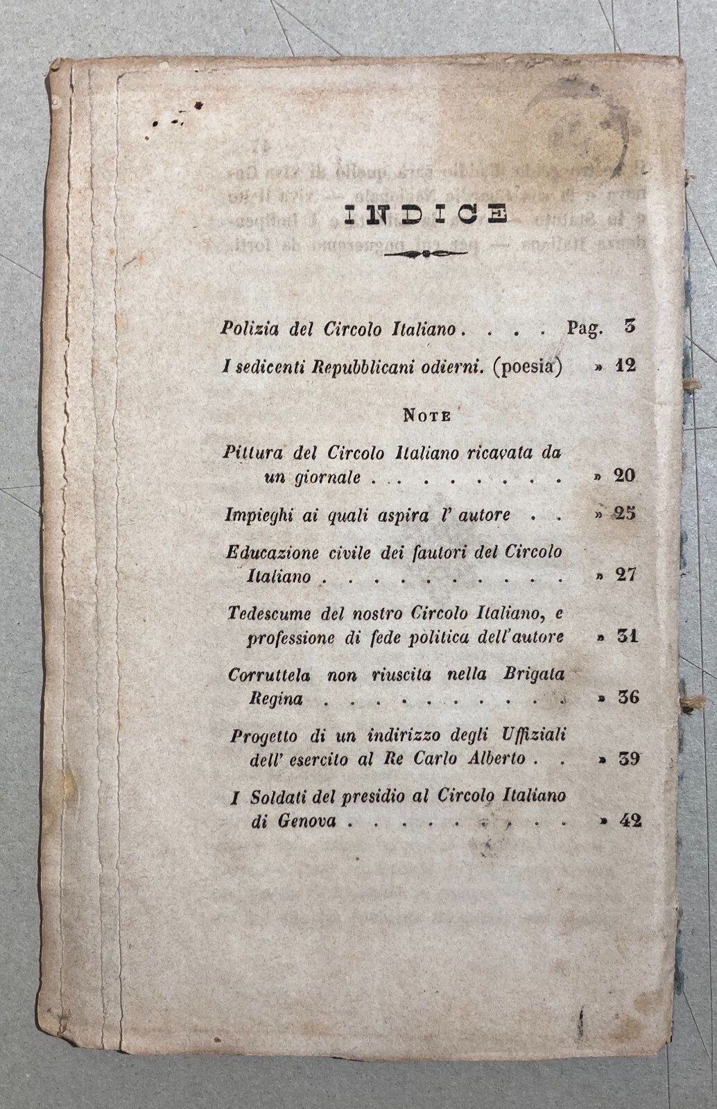Liguria, Genova, Risorgimento: Circolo Italiano, Luigi Grillo, Fusinato, 1848   Rarità