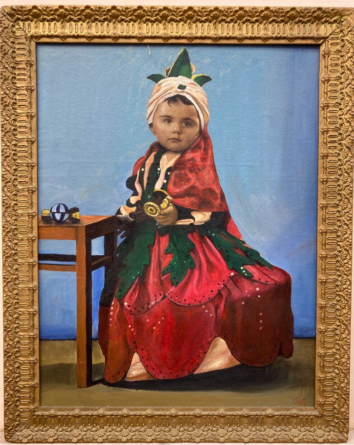 Suggestivo Ritratto Di Bimba Con Giocattoli, Firmato