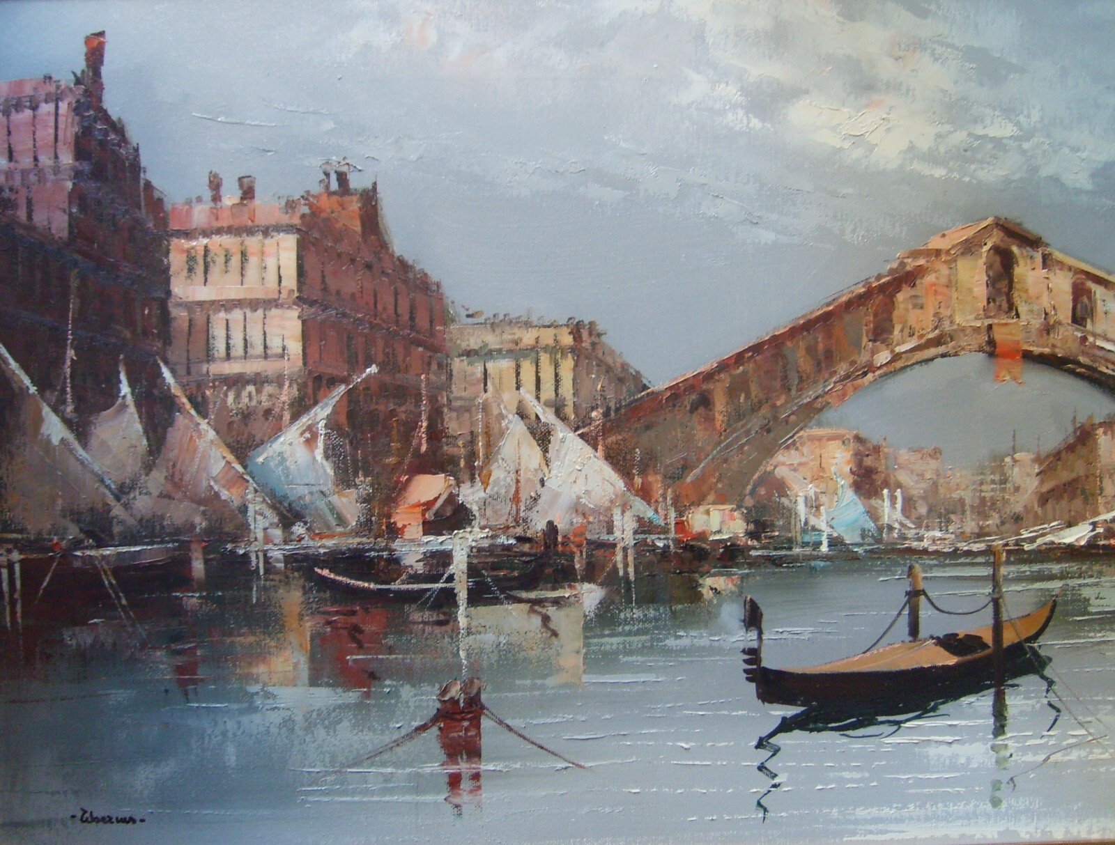 Arte Decorativa Del '900: Venezia, Veduta Del Canal Grande Dipinto Ad Olio