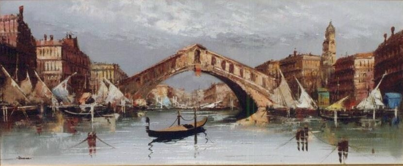 Arte Decorativa Del '900: Venezia, Veduta Del Canal Grande Dipinto Ad Olio