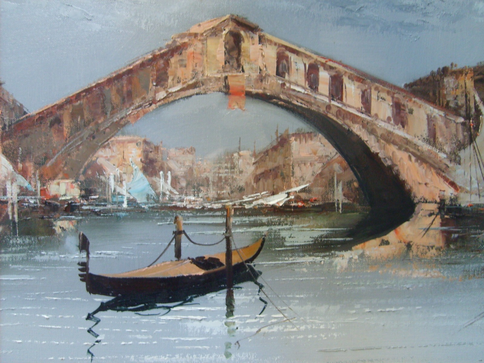 Arte Decorativa Del '900: Venezia, Veduta Del Canal Grande Dipinto Ad Olio