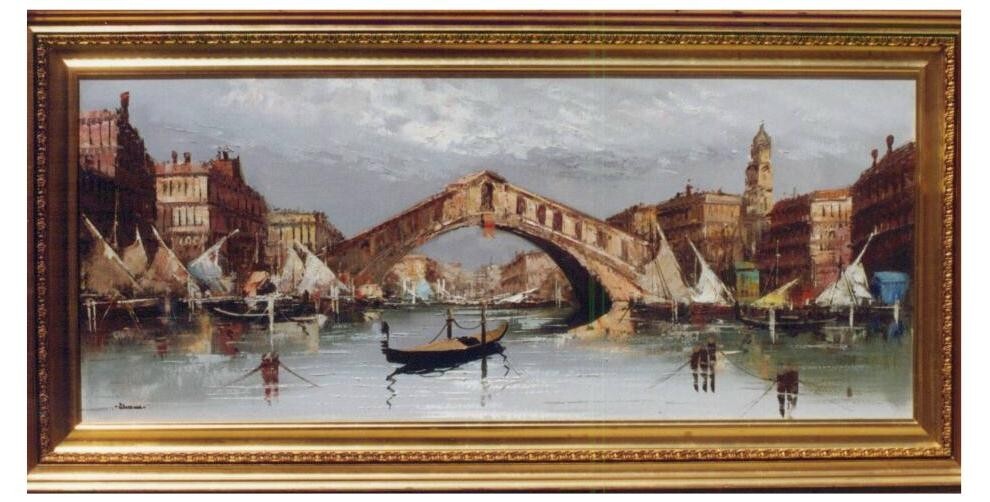 Arte Decorativa Del '900: Venezia, Veduta Del Canal Grande Dipinto Ad Olio