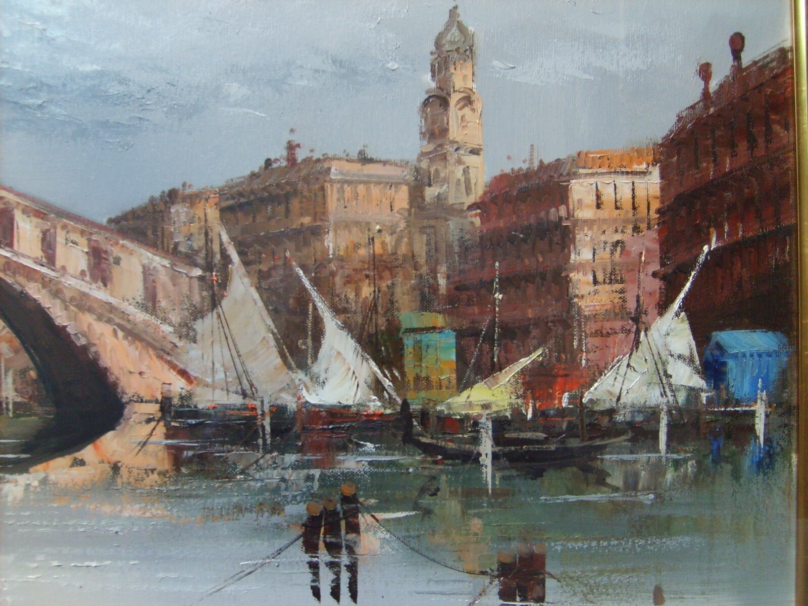 Arte Decorativa Del '900: Venezia, Veduta Del Canal Grande Dipinto Ad Olio