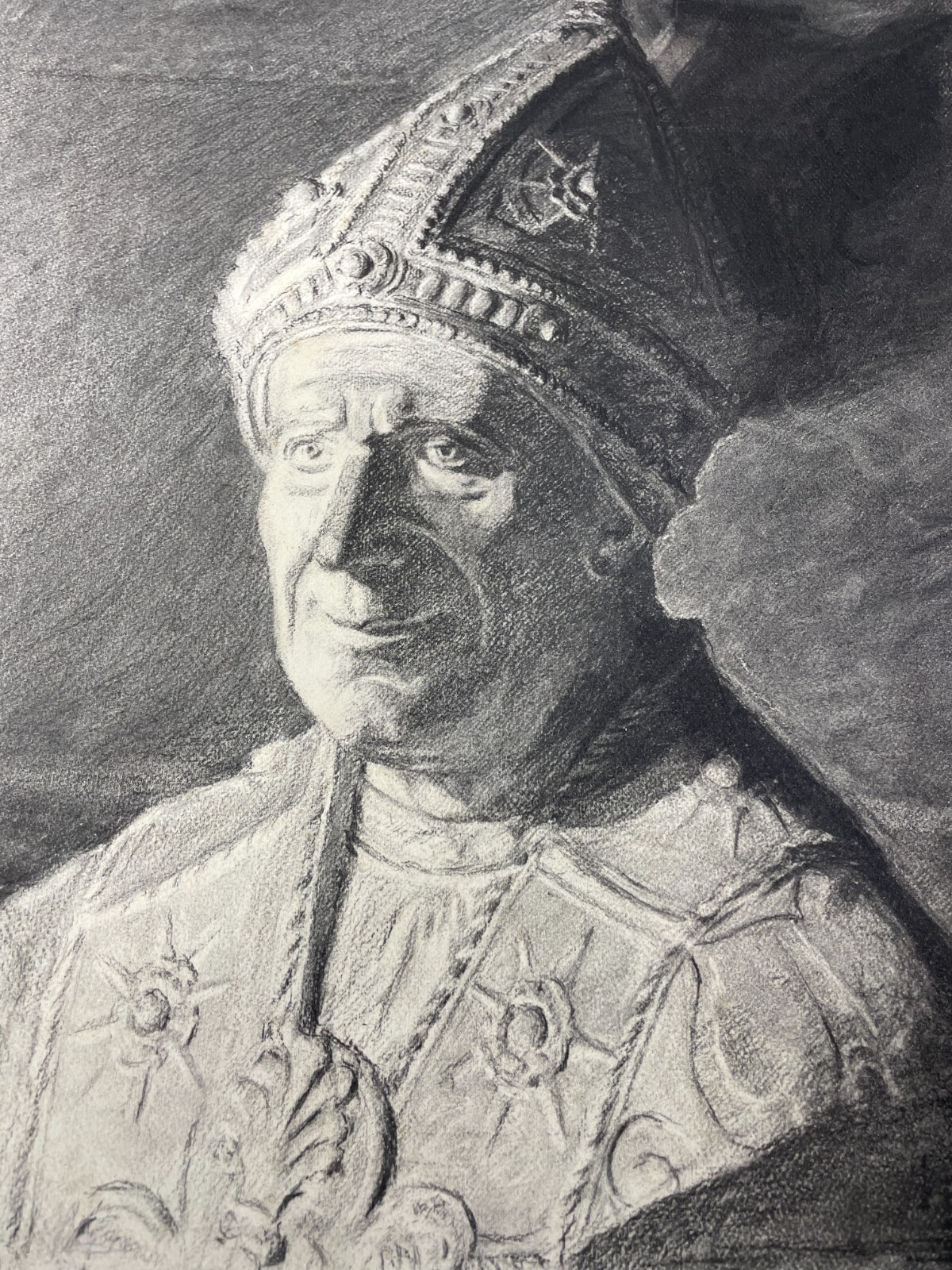Ritratto Di Pontefice, Studio Per Scultura A Carboncino, Primo '900