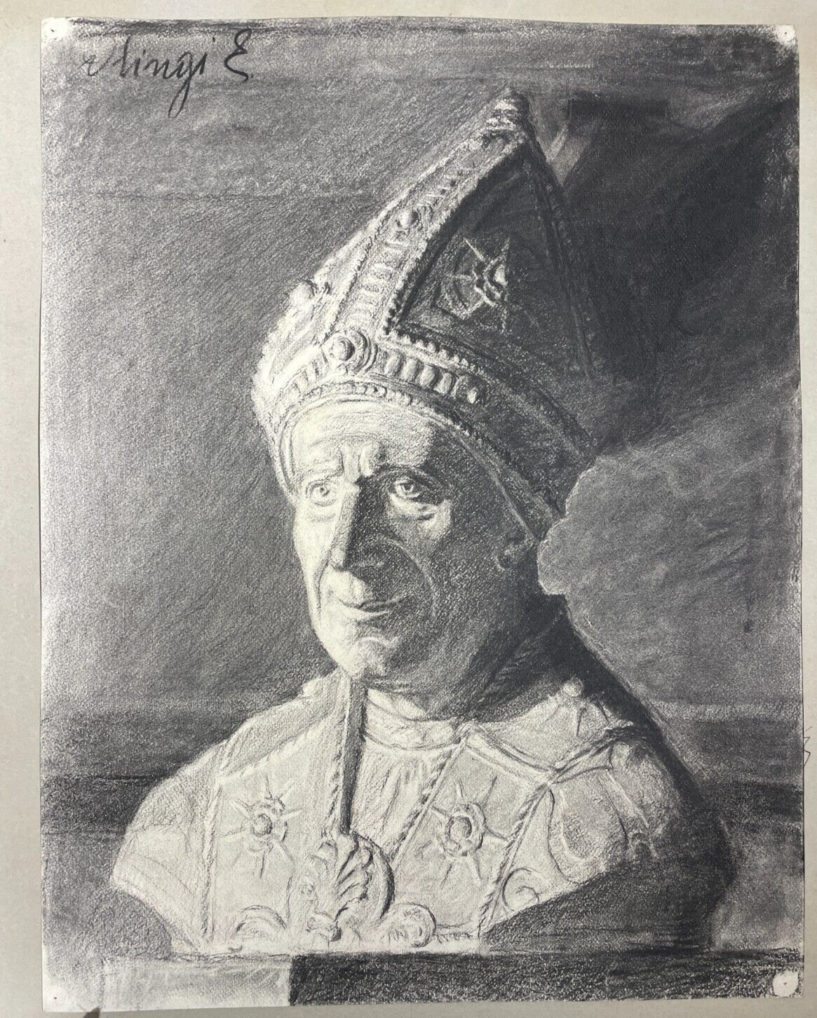 Ritratto Di Pontefice, Studio Per Scultura A Carboncino, Primo '900