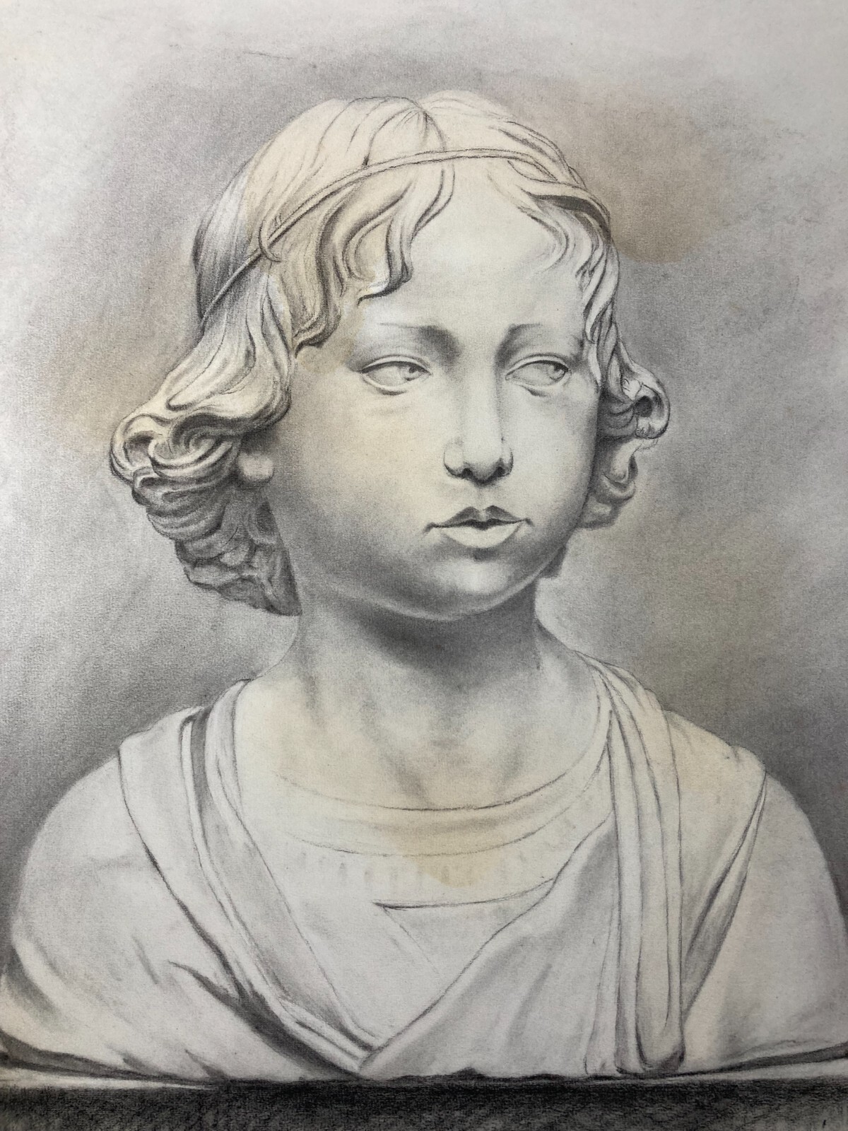Arte, Scultura, Ritratto Di Giovinetto, Antico Disegno A Carboncino, Firma Vivenzio