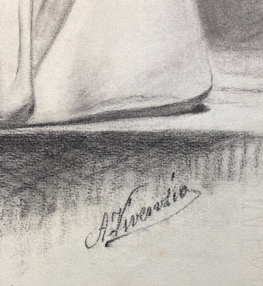 Arte, Scultura, Ritratto Di Giovinetto, Antico Disegno A Carboncino, Firma Vivenzio