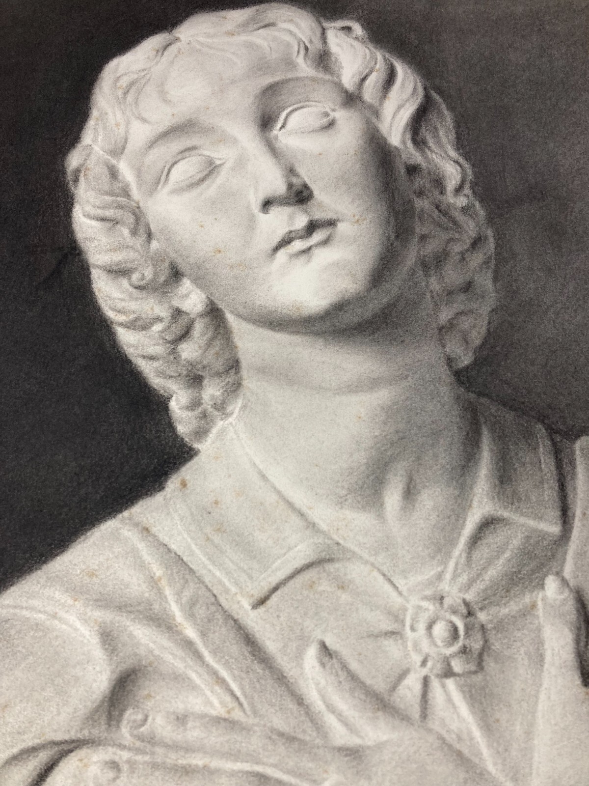 Arte, Scultura, Busto O Erma, Antico Disegno A Carboncino, Margherita Oberti, Figura Devozionale