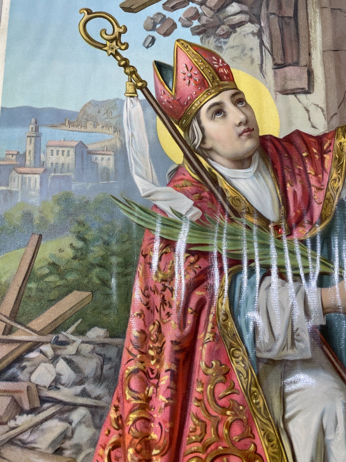 Sant'Emidio: Antica Stampa Popolare Devozionale, Protettore Dai Terremoti, Marche, Ascoli, F. Leiber
