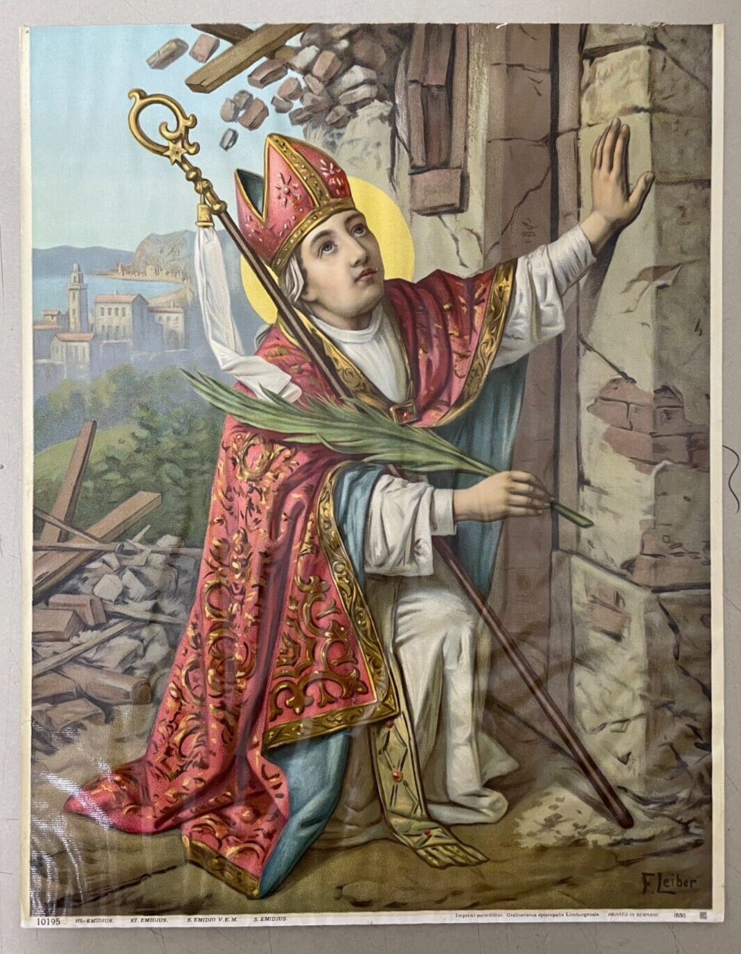 Sant'Emidio: Antica Stampa Popolare Devozionale, Protettore Dai Terremoti, Marche, Ascoli, F. Leiber