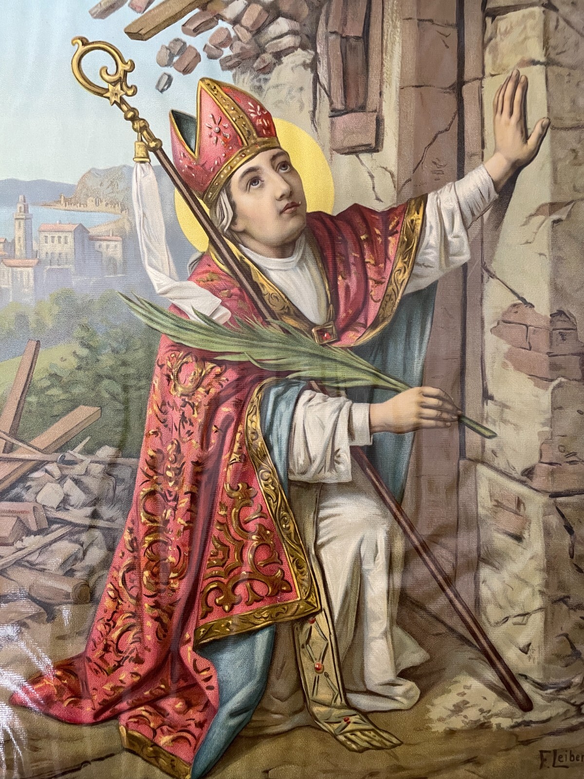 Sant'Emidio: Antica Stampa Popolare Devozionale, Protettore Dai Terremoti, Marche, Ascoli, F. Leiber