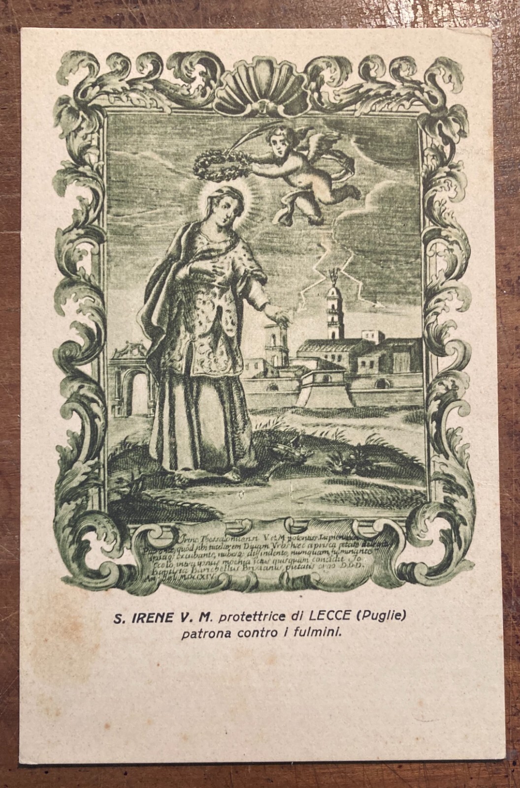 Antica Stampa Popolare Devozionale: Santa Irene, Protettrice Di Lecce, Contro I Fulmini, 1933