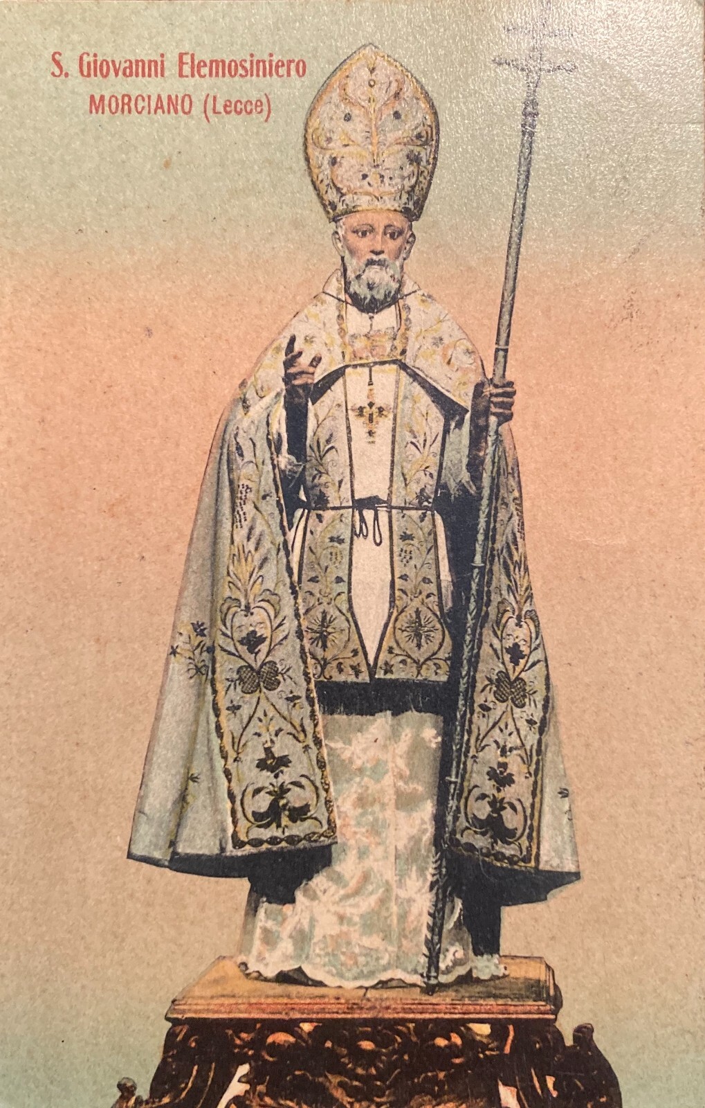 Antica Stampa Popolare Devozionale San Giovanni Elemosiniere Morciano Di Leuca (Salento)