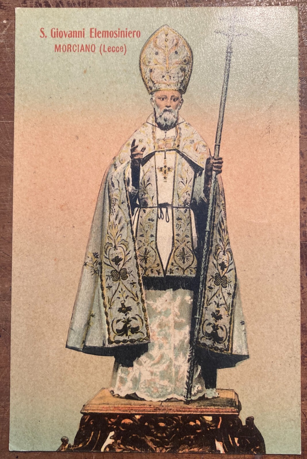 Antica Stampa Popolare Devozionale San Giovanni Elemosiniere Morciano Di Leuca (Salento)