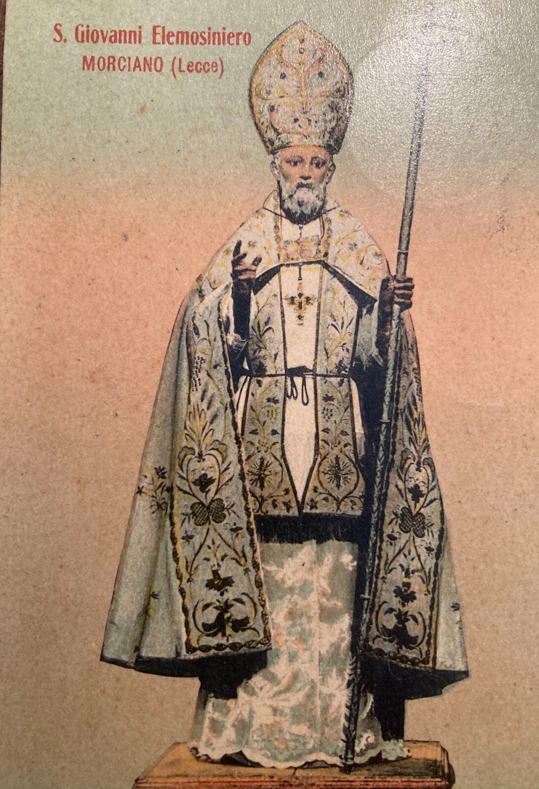 Antica Stampa Popolare Devozionale San Giovanni Elemosiniere Morciano Di Leuca (Salento)