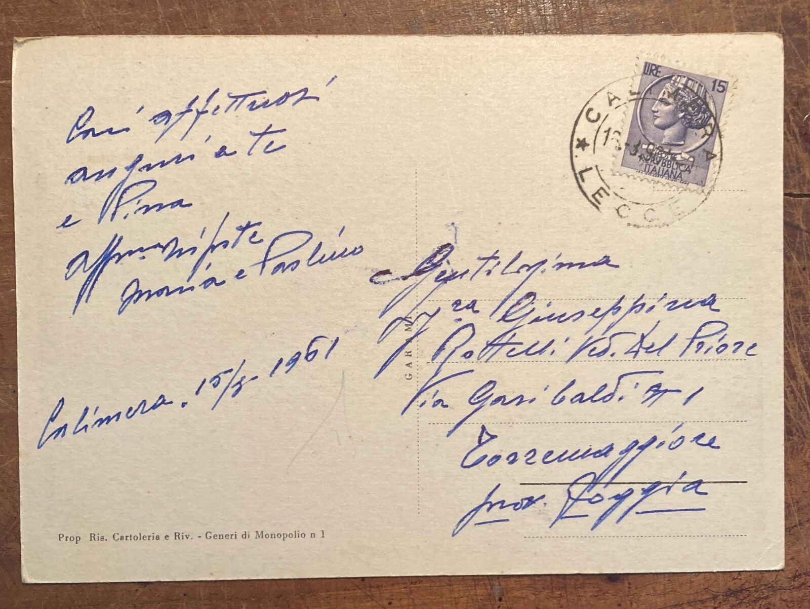 Puglia, Salento, Calimera: Veduta Panoramica. Cartolina d'Epoca, 1961