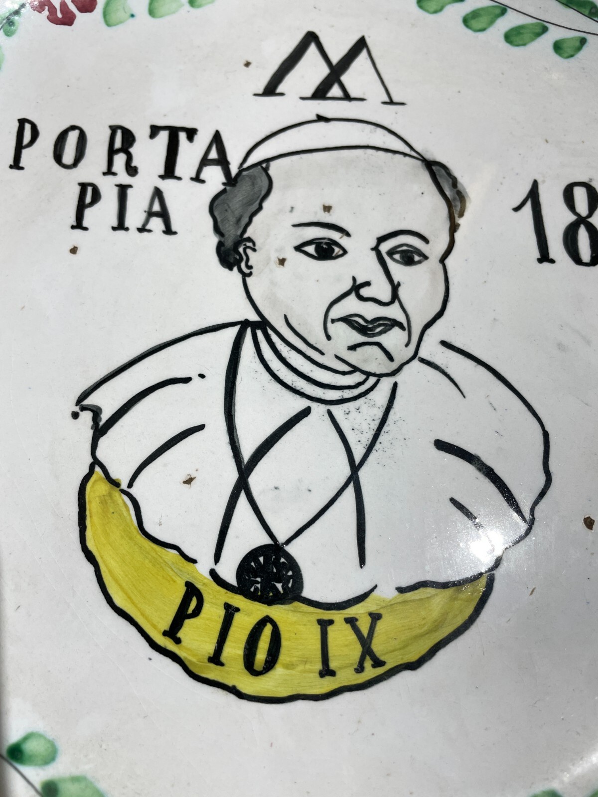 Risorgimento, Unità d'Italia. Porta Pia, 1870. Papato, Pontefice Pio IX. Raro Piatto In Ceramica