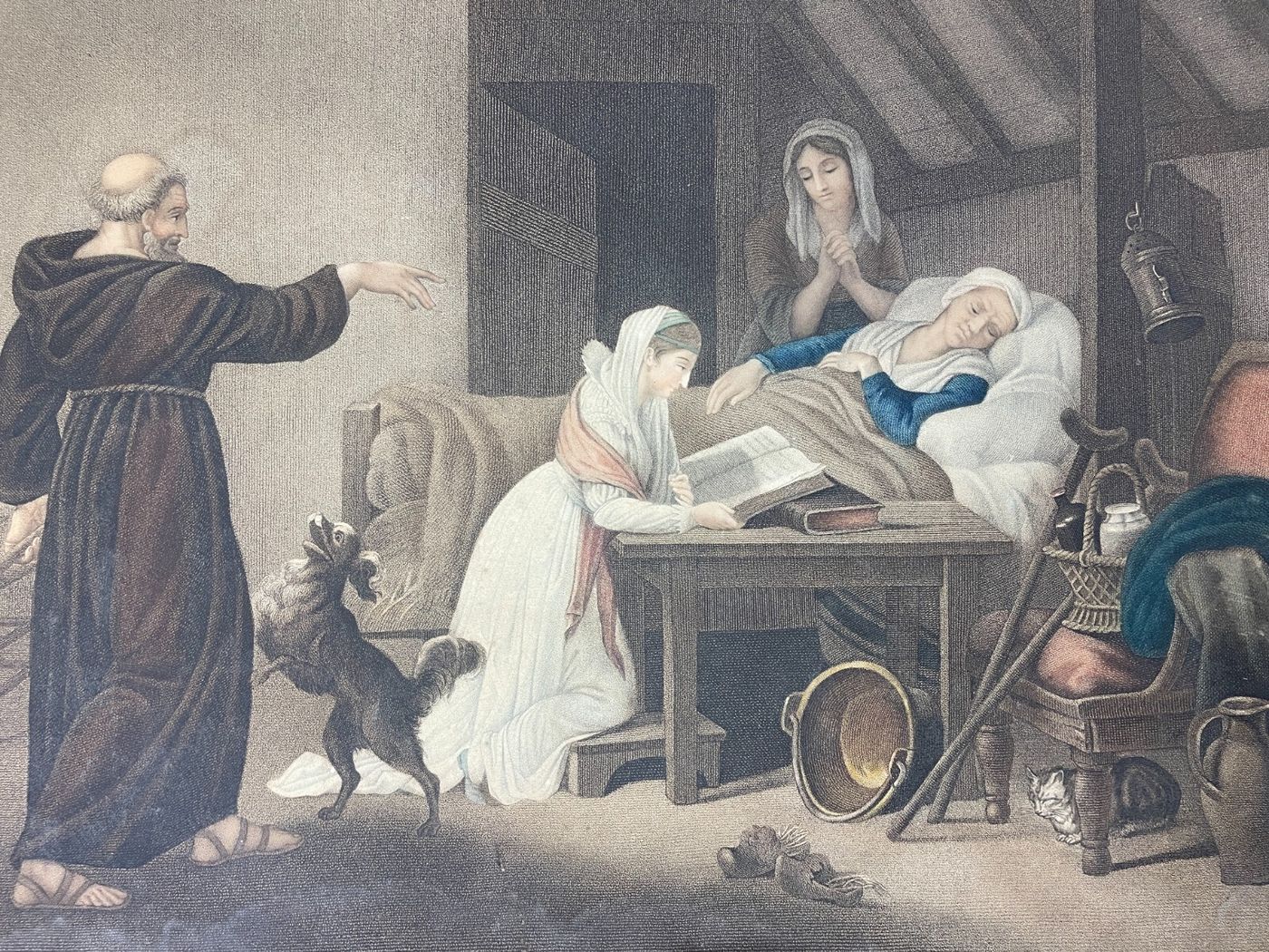 Antica Incisione A Colori   Artisti Schall E Ruotte   Lavallière   Padre Anselmo   XIX Secolo