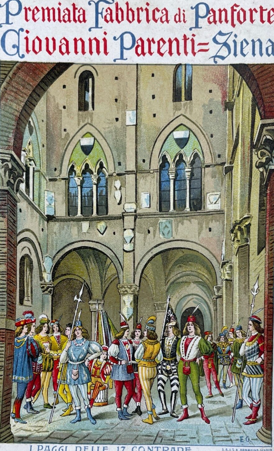 Siena: Antica Cartolina Pubblicitaria Dolciaria   Panforte Parenti   Costumi Delle Contrade