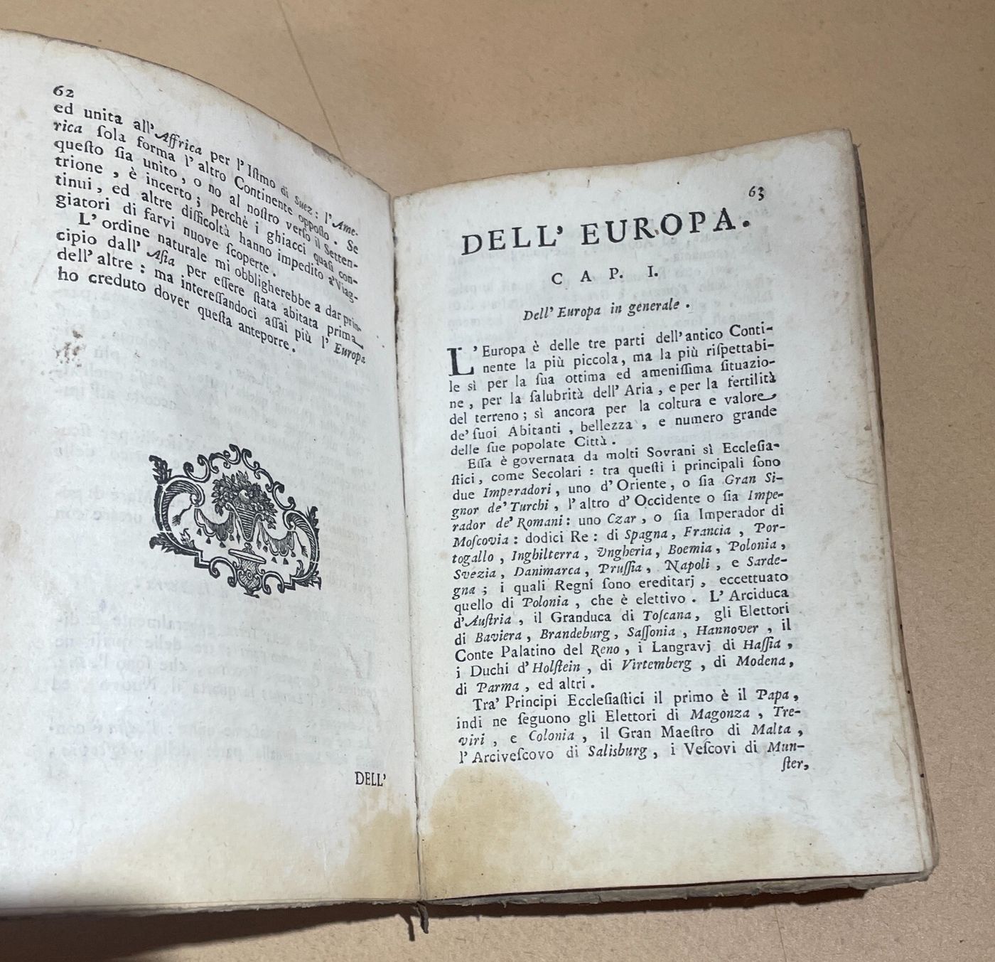 Geografia: Italia, Europa, America, Africa, Asia   Sfera Armillare E Araldica, 1773