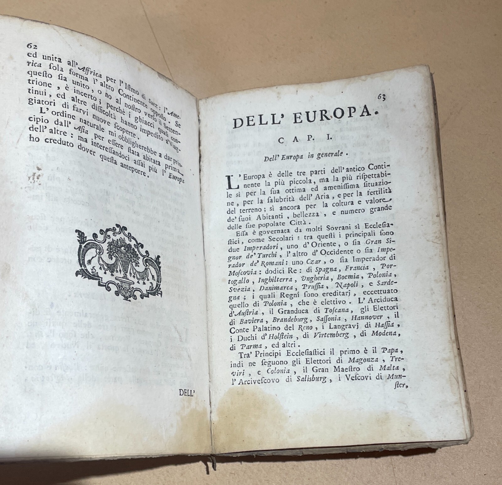 Geografia: Italia, Europa, America, Africa, Asia Sfera Armillare E Araldica, 1773