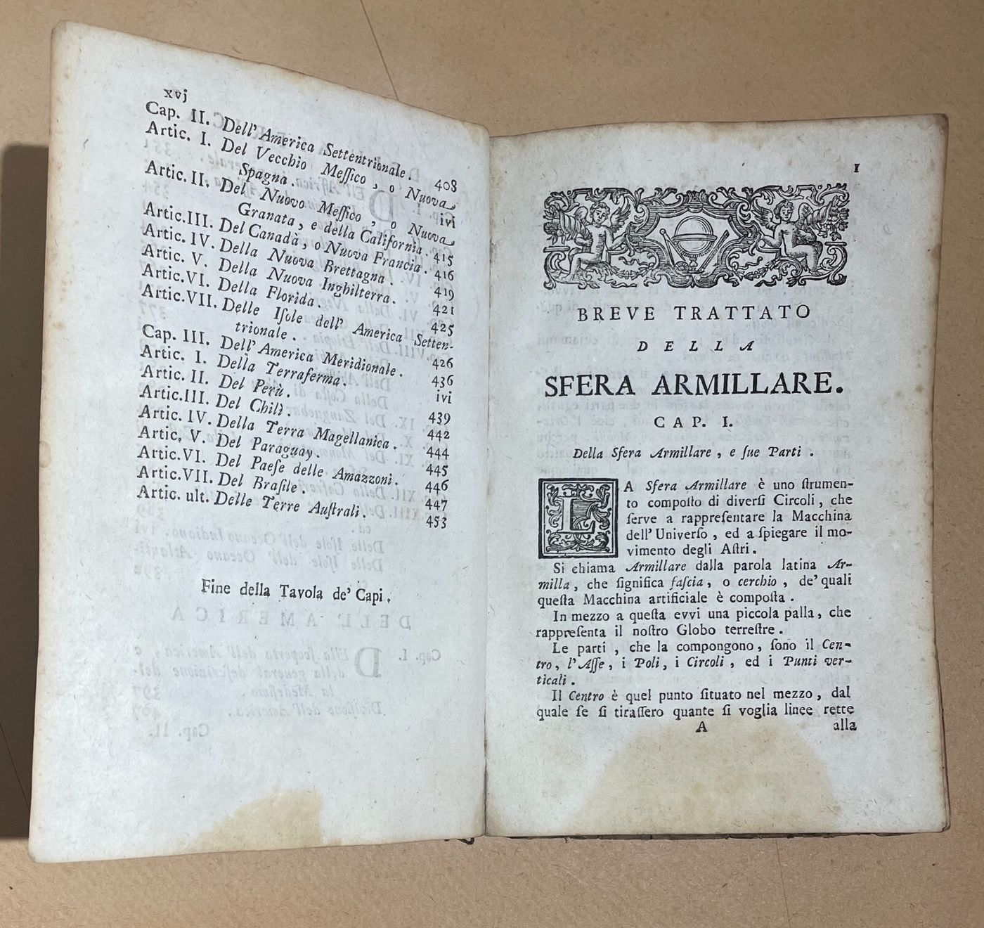 Geografia: Italia, Europa, America, Africa, Asia   Sfera Armillare E Araldica, 1773
