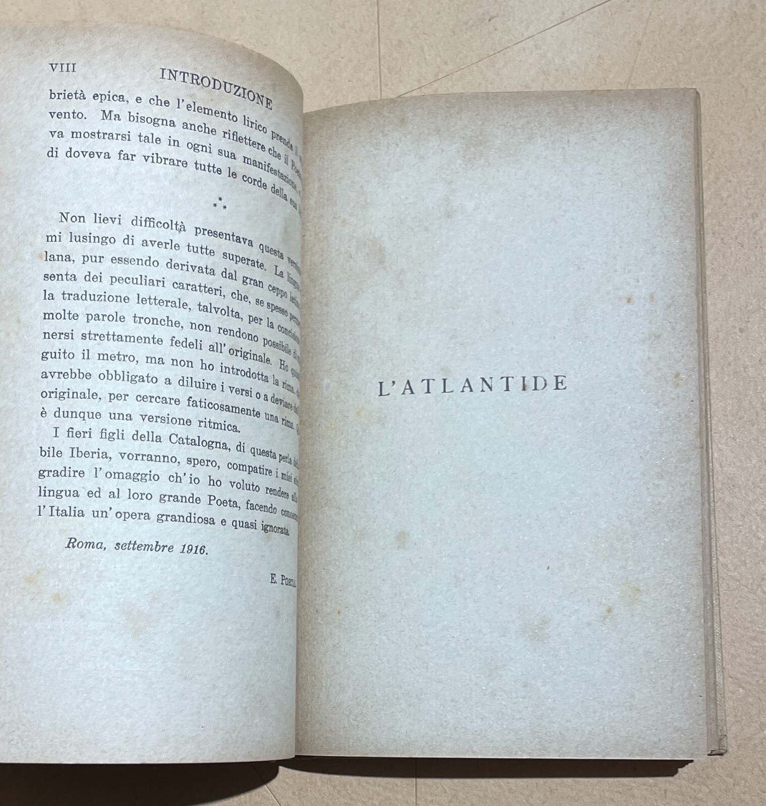 L'Atlantide. Poema Catalano Di Giacinto Verdaguer. Edizione Carabba (1916)