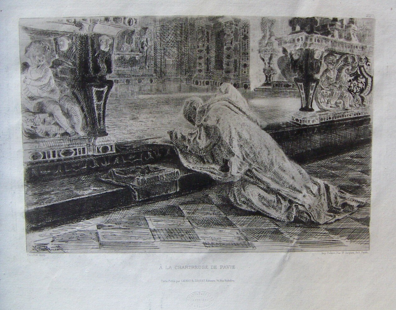 Pavia, Interno Della Certosa. Incisione All'Acquaforte Di Federico Faruffini, 1866