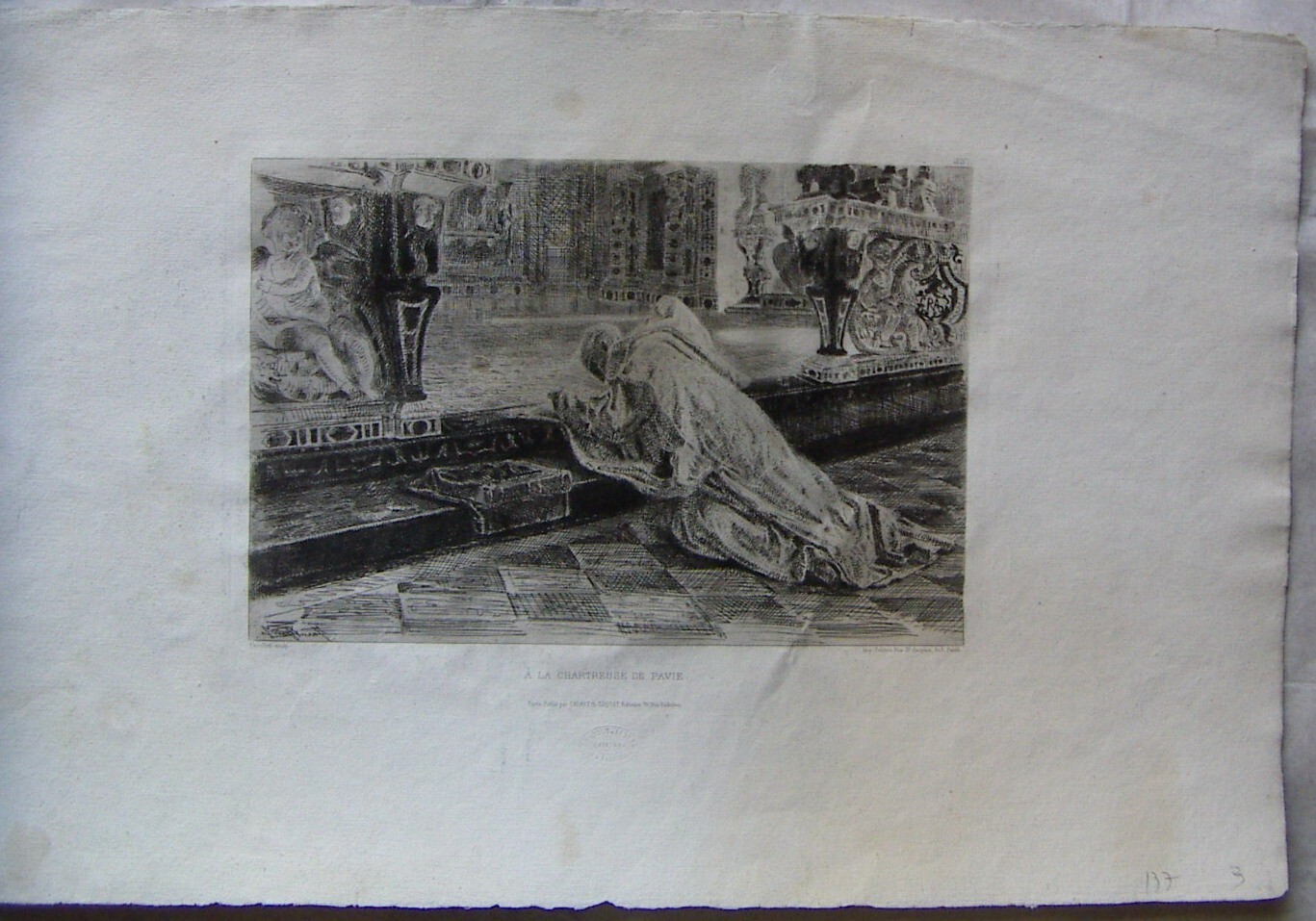 Pavia, Interno Della Certosa. Incisione All'Acquaforte Di Federico Faruffini, 1866